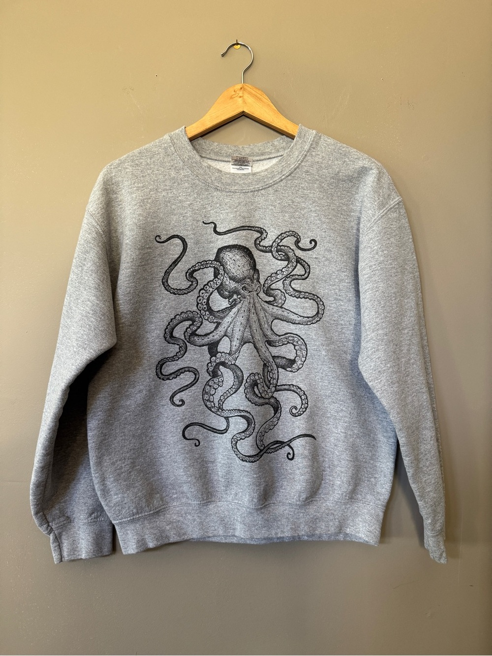 Custom Screenprint Gray Octopus Graphic Crewneck Sweatshirt